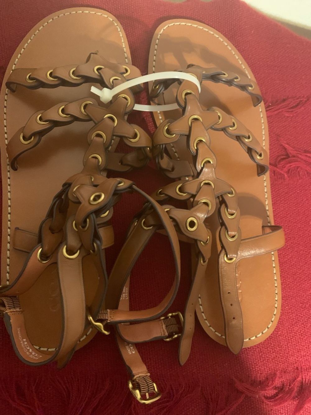 Coach Tan Leather Grommet Gladiator Sandals - Picture 8 of 9